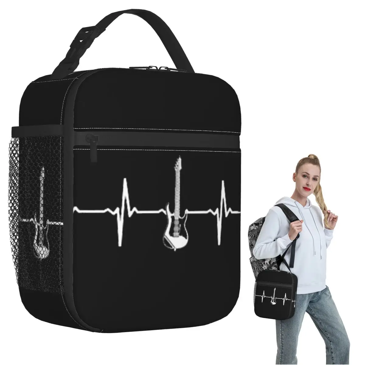 

Electric Guitar Heartbeat Insulated Lunch Bag for Women Kids Portable Food Boxes Thermal Lunch Box Tote
