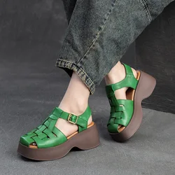 GKTINOO 2024 New Hollow Genuine Leather Sandals Women Shoes Sandals Platform Wedges Summer Shoes Woman Fashion Casual Sandals