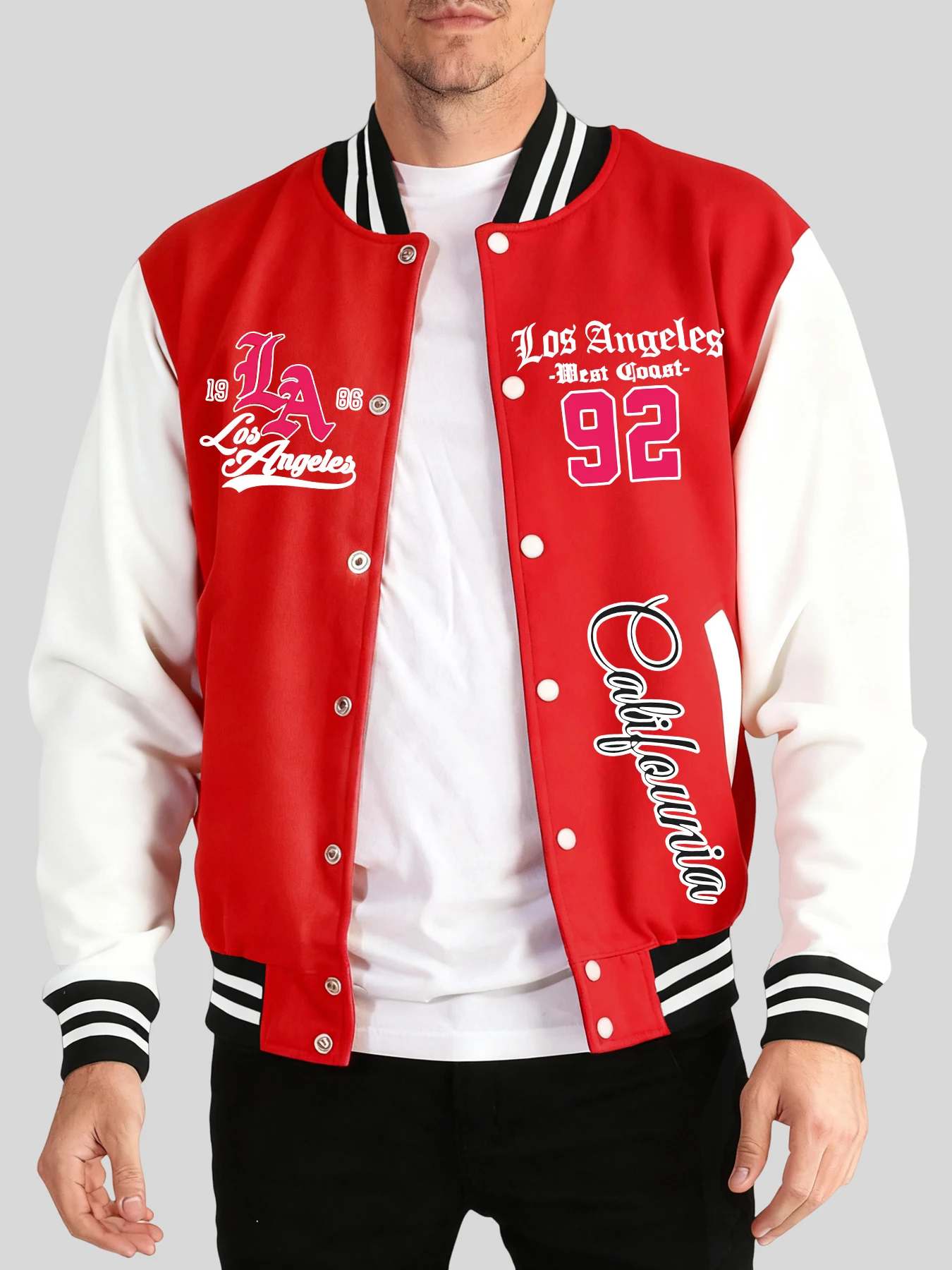 

Мужские куртки с узором побережья Калифорнии, осень-зима, теплый бейсбольный трикотаж, свободная уличная одежда, спортивная мягкая одежда