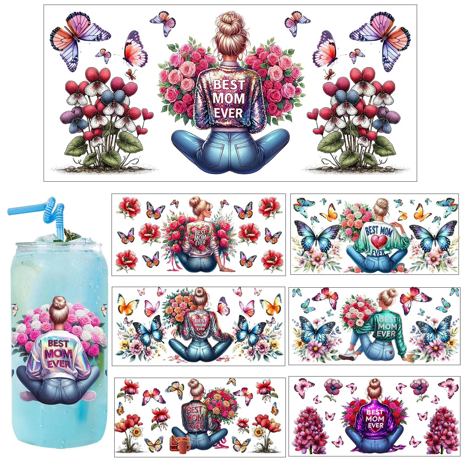 Best Mom mother's day Rub On 16oz UV DTF Sticker waterproof DIY Decals 3D transfers uvdtf seal stickers 16oz uv dtf cup wraps