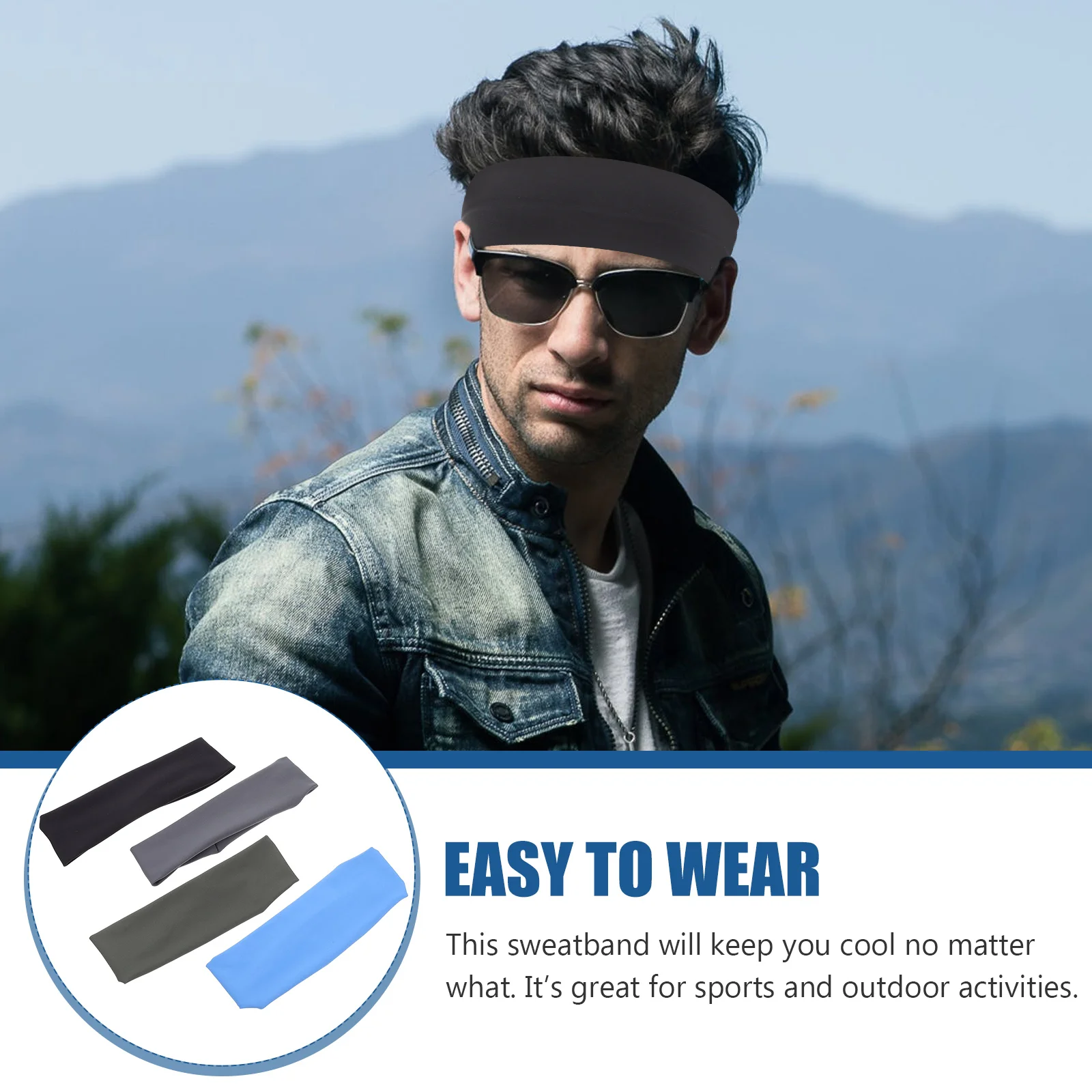 

4pcs Sports Headband Sweatband for Men Women Elastic Polyester Hairbands White Workout Running Gym Fitness Cycling Tennis Hiking