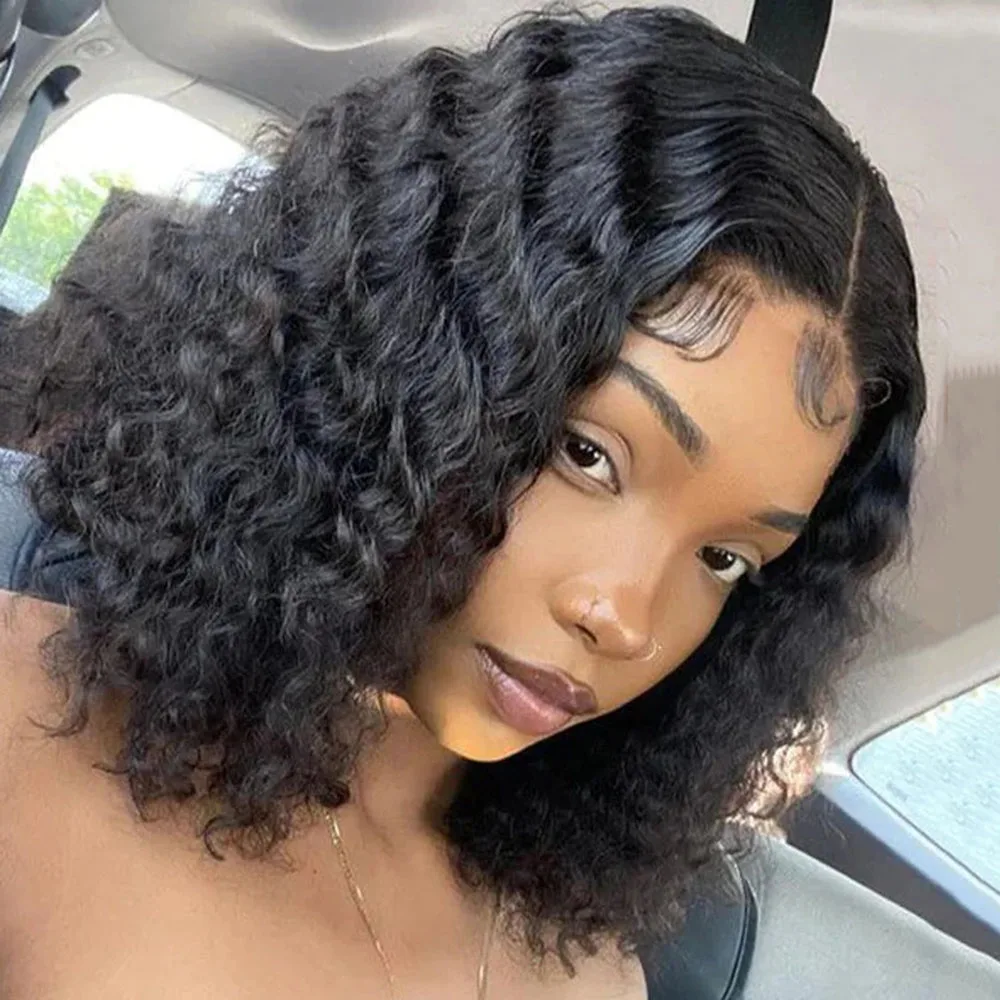 

Brazilian Deep Wave 4x4 Lace Closure Human Hair Wigs Short Wigs Jerry Curl Bob Front Wig PrePlucked Hairline Wigs For Women Sale