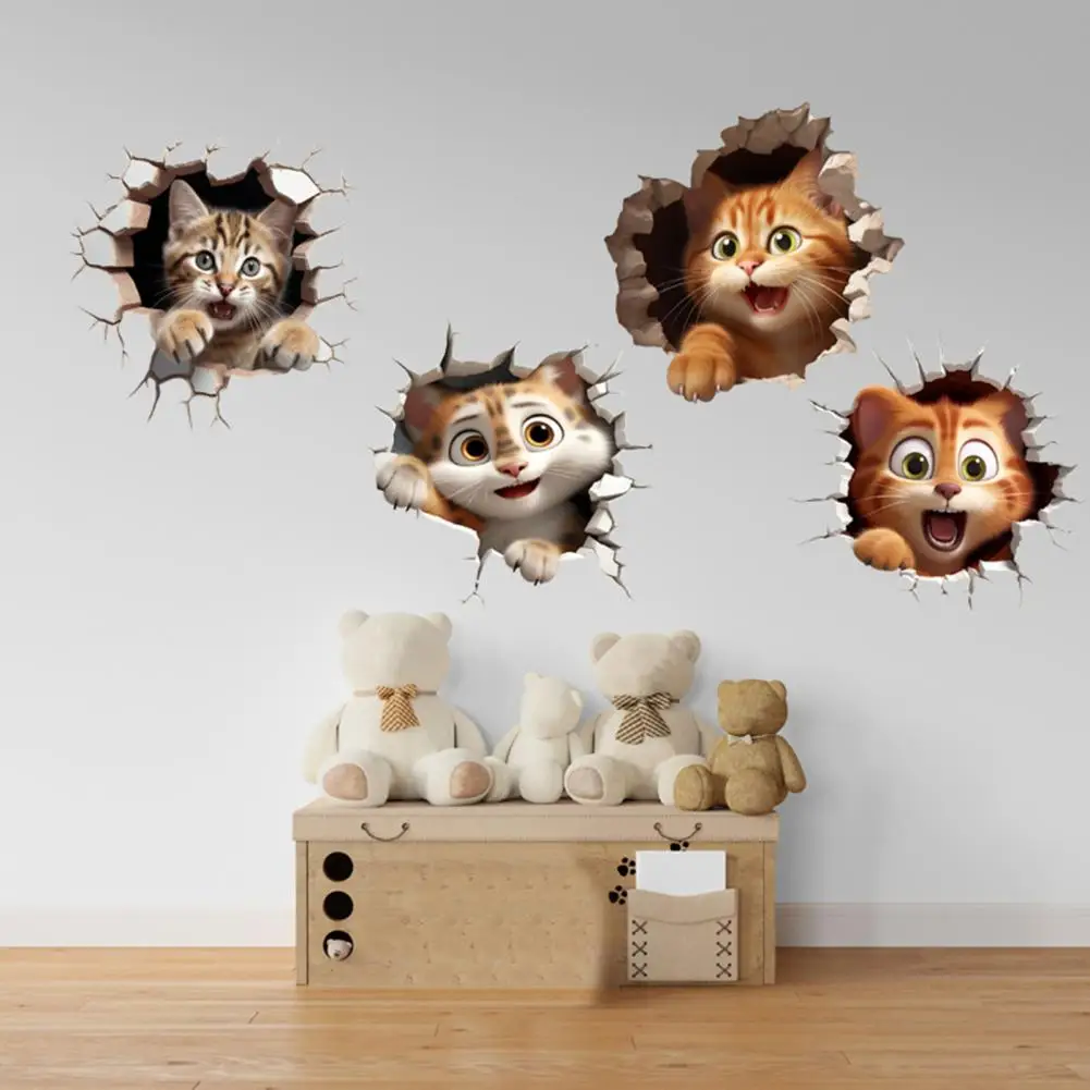 2 pçs 3d dos desenhos animados mouse gato adesivos de parede auto-adesivo removível à prova dwaterproof água de alta qualidade material pvc resistente ao desgaste bonito decalque