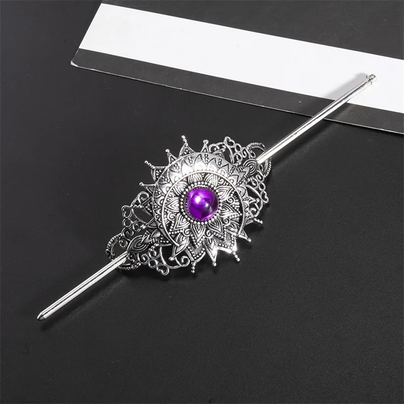 Exquisite Heavy Industry Gothic Retro Viking Flower Purple Imitation Gemstone Hairpin Fashion Multi functional Hair Accessories - view 3