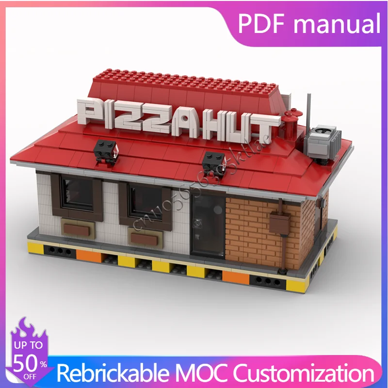 

1052 детали, изысканный современный магазин пиццы, модульные строительные блоки, набор моделей архитектуры, игрушки для дисплея, детская сборка, подарки на день рождения