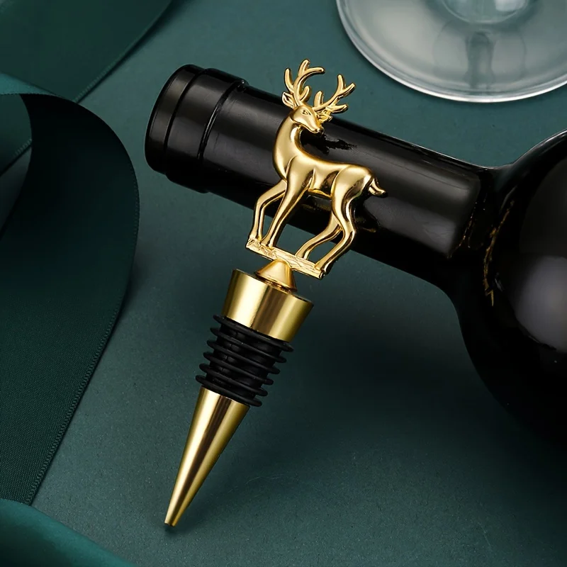 1pc Christmas Deer Wine Bottle Stopper Golden Reindeer Wine Stopper for Party Wedding Xmas Wine Gift Bar Accessories