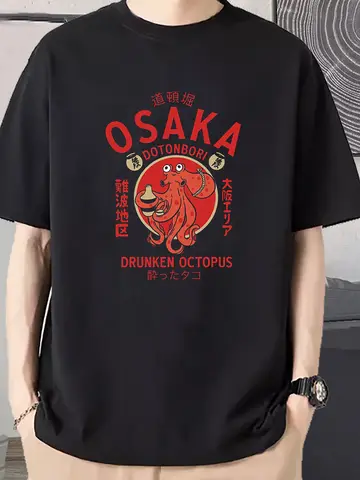 Osaka Dotonbori Drunken Octopus Graphic T Shirts Japanese Style Street Food Lover Tshirt Cotton Vintage Short Sleeve Tees