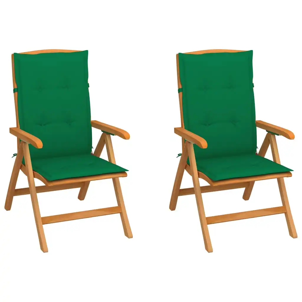 SUNG-LL 2 pcs garden chairs with green cushions solid teck Wood