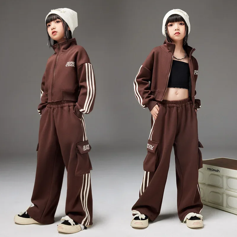 Conjunto de trajes de baile de Jazz para niñas, chaqueta informal, pantalones de chándal con cintura elástica, ropa de escenario de rendimiento de Hip Hop de salón