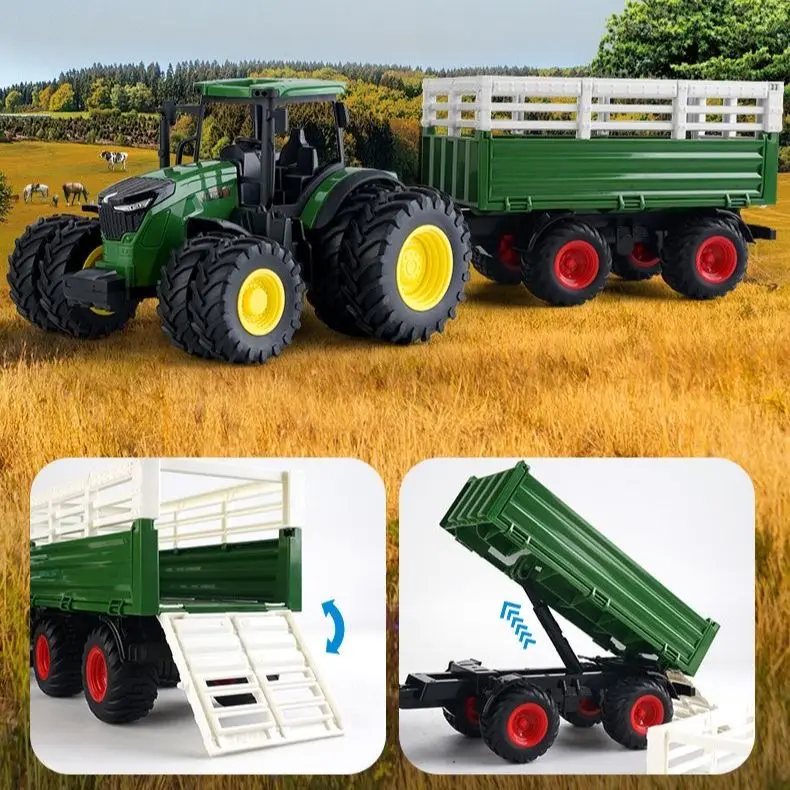 Tractor Toy Car Model Trailer and Accessories Simulation Children\'s Farmer Car