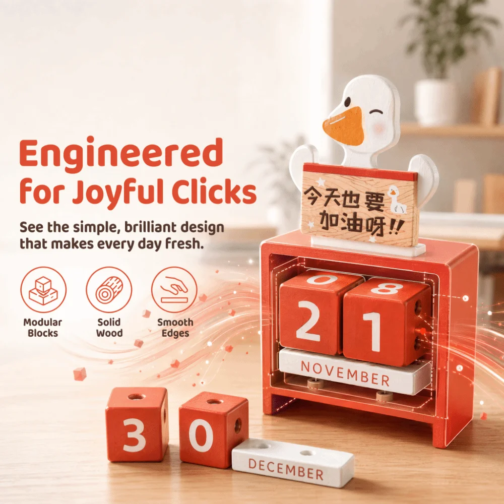 Wooden Adjustable Wooden Block Desk Calendar 2.76x1.38x5.51in Calendar Interchangeable Month Date Wooden Calendar