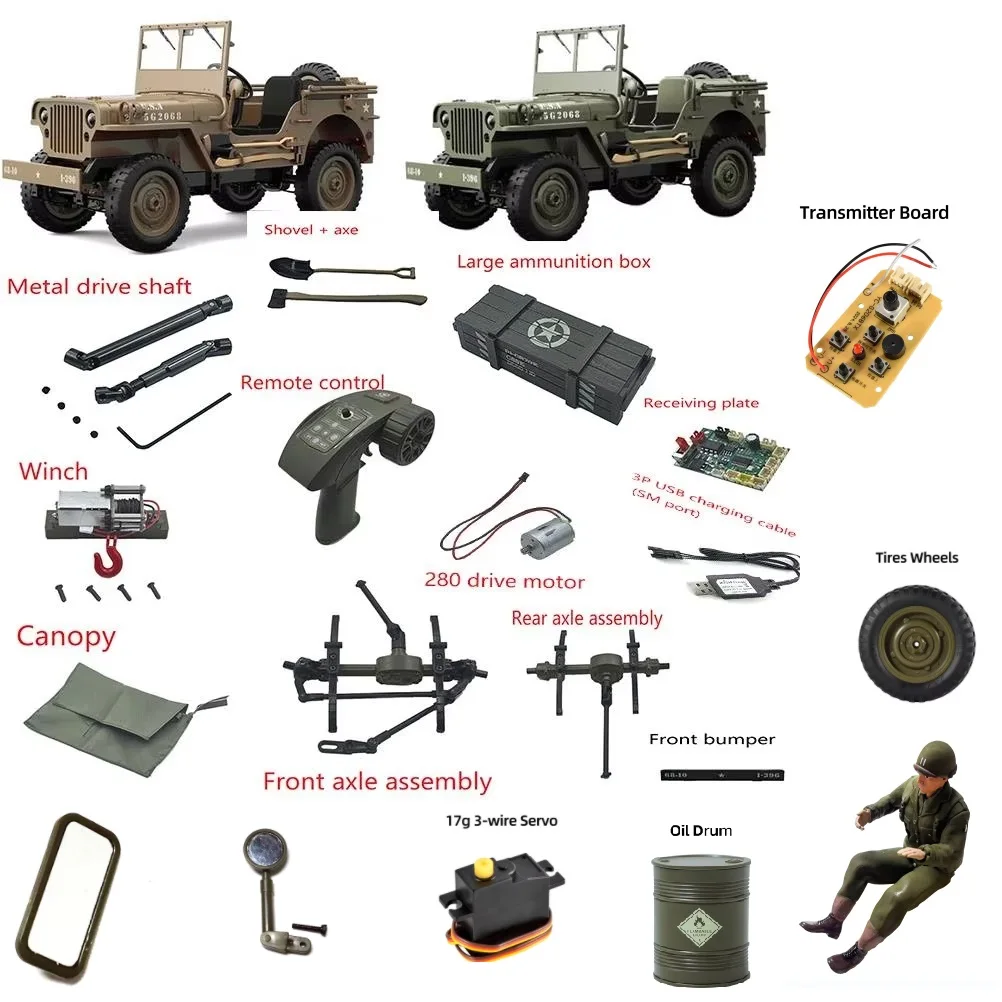 JJRC C8815 1/10 Rc car 1941 JEEP WILLYS 2.4g 4wd RTR Crawler climbing scale military truck off-road vehicle Ammunition box,