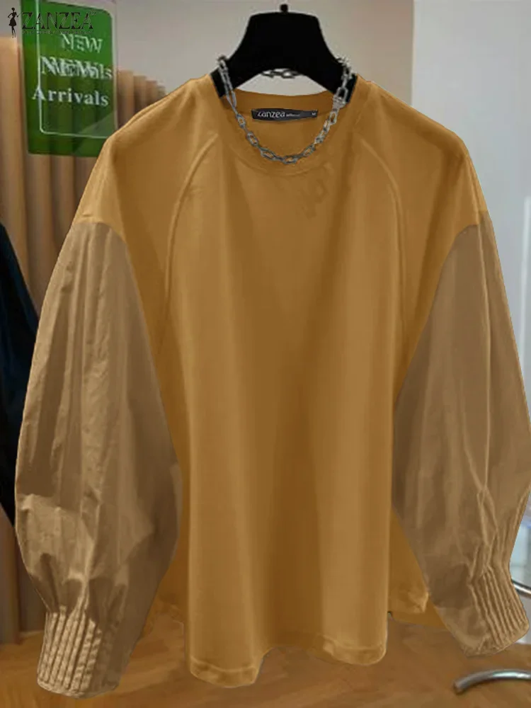 

ZANZEA, осенние модные женские толстовки с длинными рукавами, цветные лоскутные повседневные джемперы, 2025 г., элегантная свободная уличная одежда, рабочая верхняя одежда