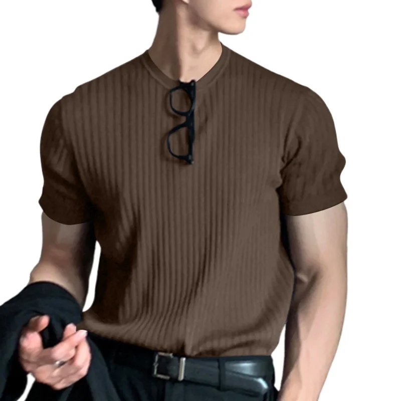 

Летняя мужская одежда, легкая роскошная футболка для отдыха, с длинным рукавом и круглым вырезом, драпированная однотонная свободная базовая рубашка, популярный трикотаж