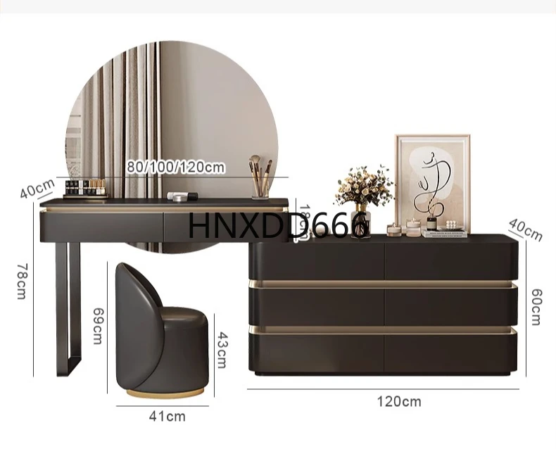 

Light luxury bedroom modern new atmosphere light solid wood bed end simple makeup table integrated storage cabinet