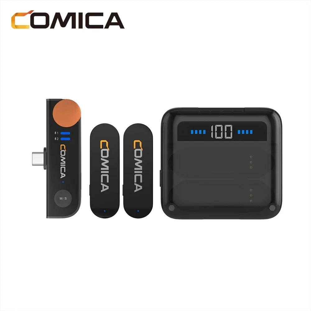 Comica Vimo S 2.4G Compact Wireless Lapel Microphone With Charging Case for iPhone 15 Android phone,Wireless Lavalier Microphone