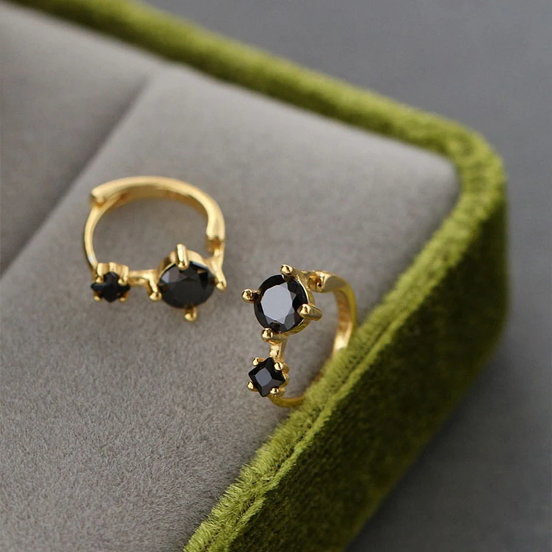 Women's Vintage Minimal Hoop Earrings Tiny Huggies Black Zirconia Stone Female Simple Style Small Earring Piercing Jewelry Gifts