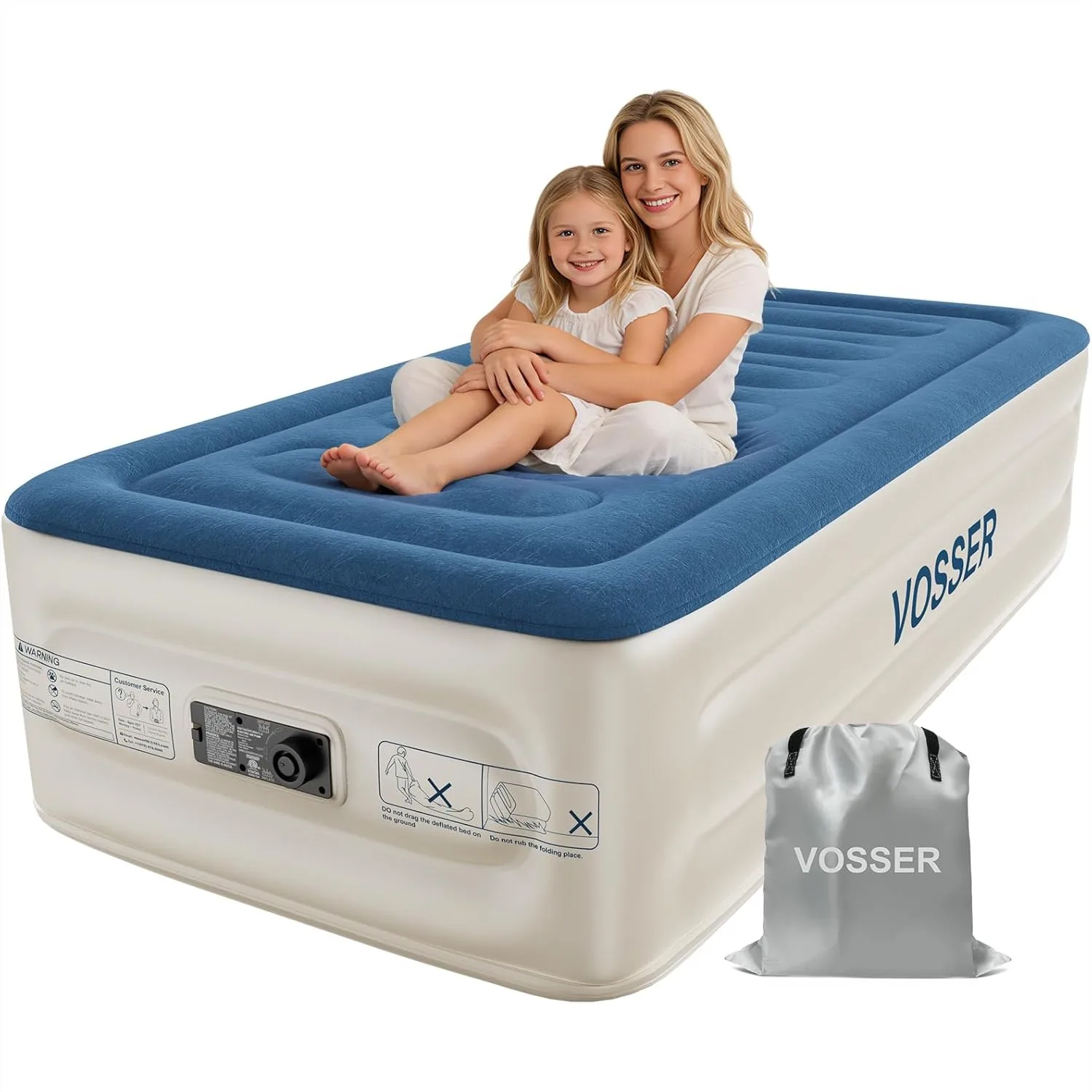 

Twin Air Mattress with Built-in Pump, Fast Inflation/Deflation Inflatable Bed, Comfortable Blow Up Mattress for Home Camping