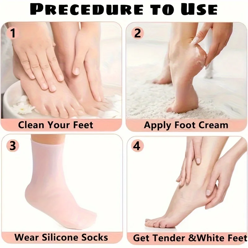 2-Pack Ultra-Soft Silicone Moisturizing Foot Masks for Dry, Cracked Feet - Pair with Moisturizer for Exfoliating Foot Care