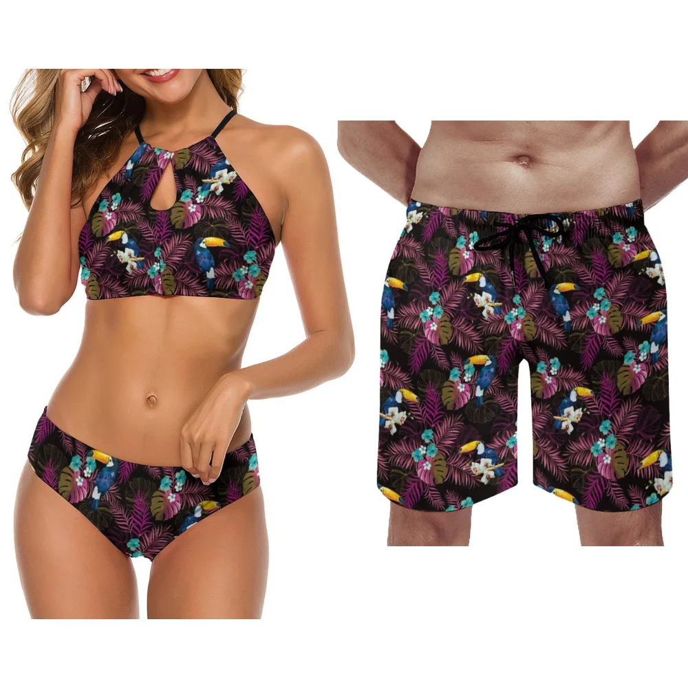 Retro Polynesian Custom Surfing Set Beach Couple Swimsuit Party Traditional Ethnic Print Couple Swimsuit Bikini