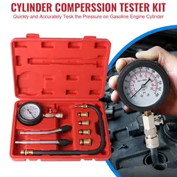 Automotive Cylinder Tester Kit Pressure Gauge with M10 M12 M14 M18 Adapter 0-300 PSI Gasoline Engine Compression Meter