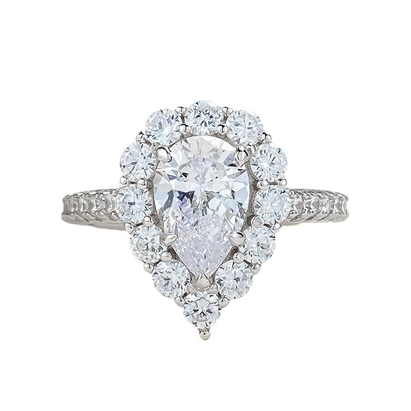 

S925 Silver Ring 6 * 9mm Pear shaped Droplet Pure Silver Ring