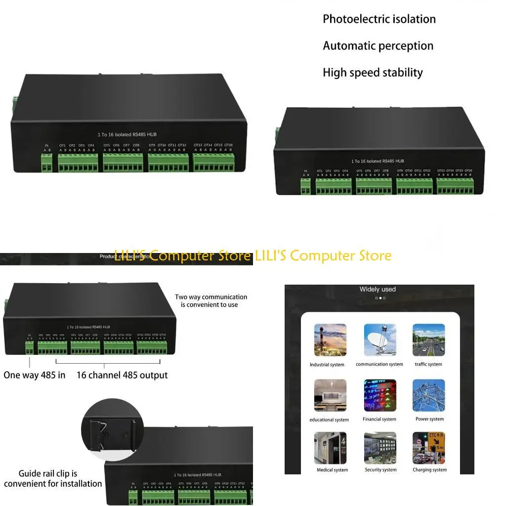 

A52B RS485 Hub 16-Channel RS485 Splitter 16-Port 485 Sharer Splitter 1 In 16 Out
