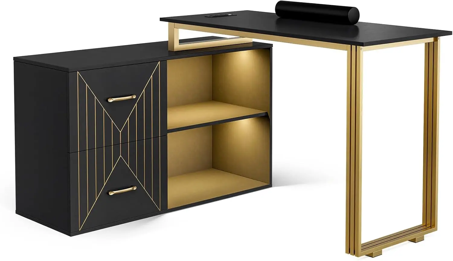 Nail Tech için Bilek Yastıklı Manikür Masası, 2 Çekmeceli ve 2 Raflı Köşe Tırnak Masası, Güzellik Salonu Tırnak Malzemeleri Dekoru