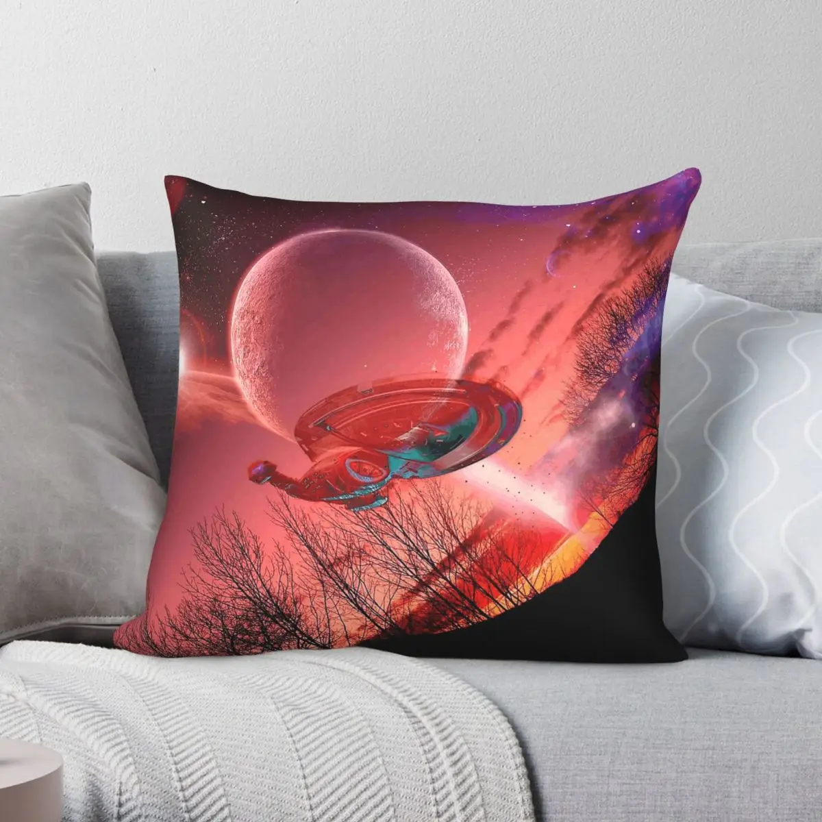 USS Voyager Spaceship Square Pillowcase Polyester Linen Velvet Printed Zip Decorative Bed Cushion Cover 45x45