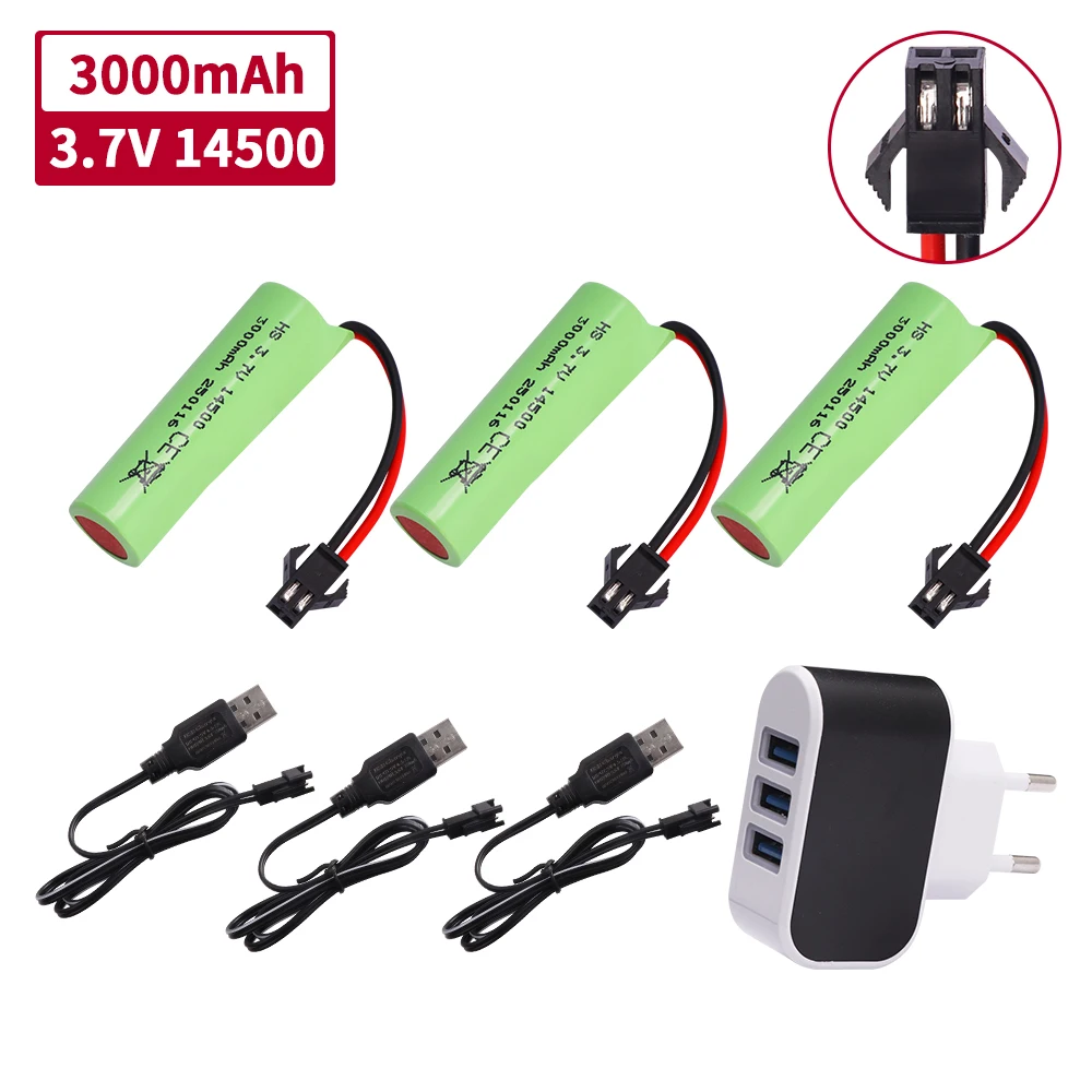 Upgrade 14500 3.7 V 3000 mah Li-ion Batterij Voor C2 D828 RC Stunt Dump Auto Speelgoed Accessoire 3.7 V 14500 Li-ion batterij met SM-2P Plug