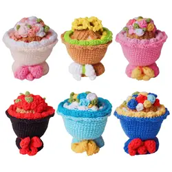 Lovely Soft Knit Toy Table Centerpieces Crochet Stuffed Bride Doll Knitted Crochet Bouquet for Women Girlfriend Birthday Gifts