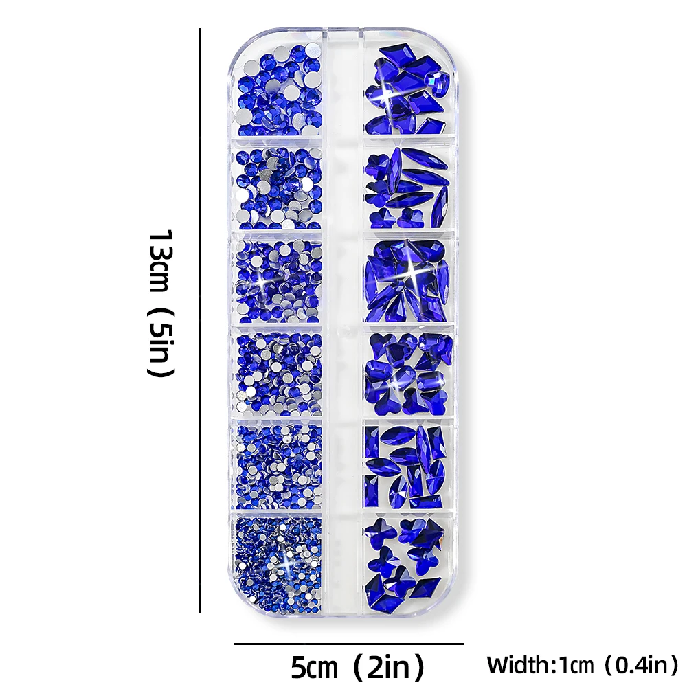 12 شبكات ثلاثية الأبعاد عشوائي الياقوت الأزرق مسمار الفن الراين مختلط جولة القلب قطرة الماس الزجاج مسمار السحر عيد الميلاد حزب مستلزمات الأظافر