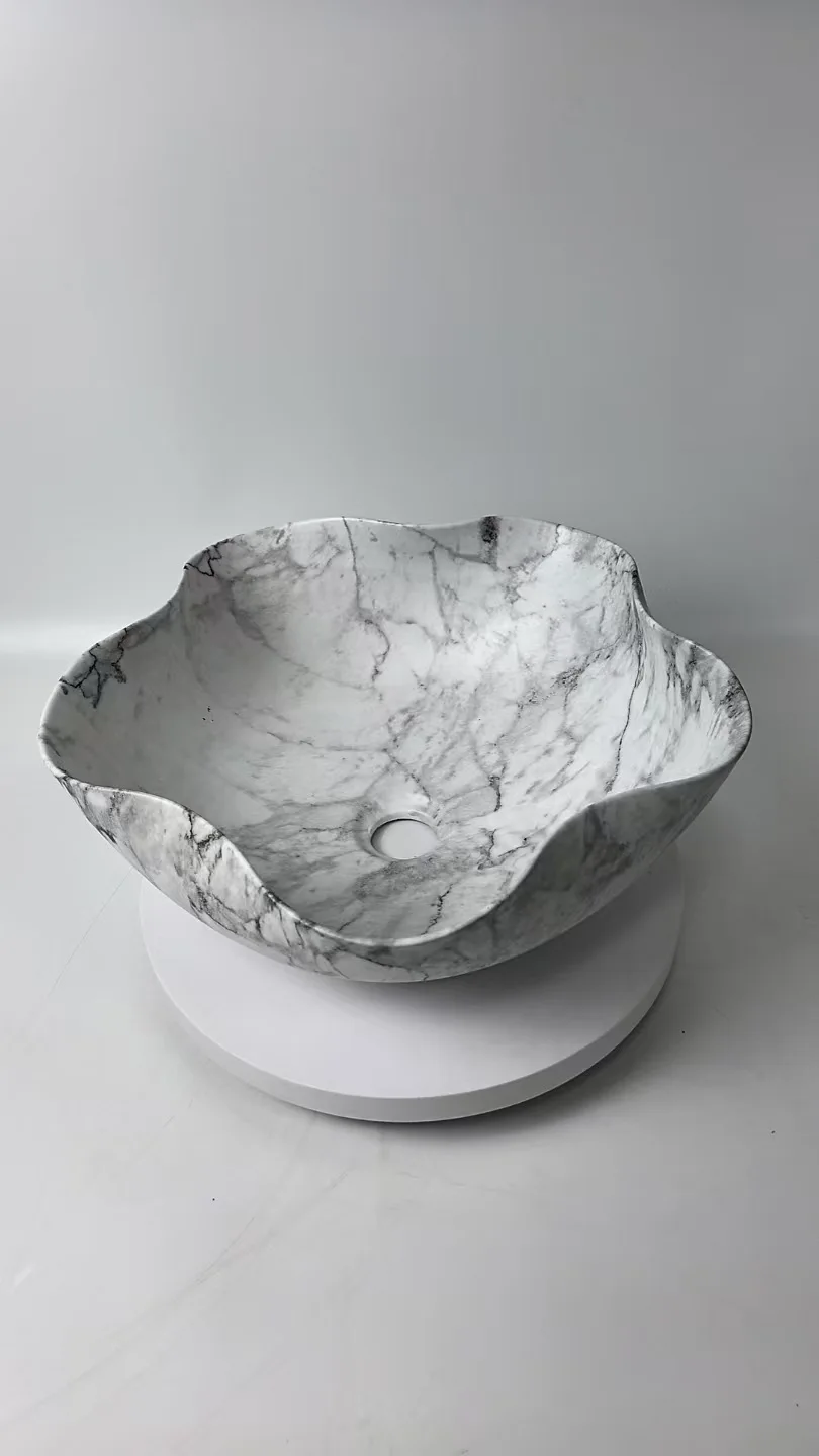 Flower shape custom marble stone design pattern bathroom sink wash basin ceramic countertop basin countertop sink