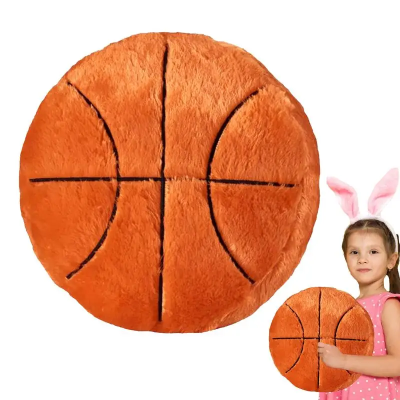 Basketball Pillow Sports Stuffed Throw Pillows Fluffy Stuffed Basketball Ball Plush Pillow For Bedroom Offices Living Room