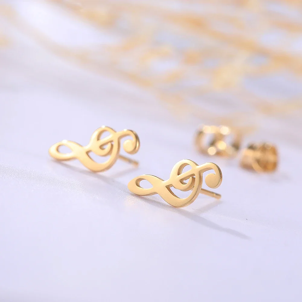 Simple Small Music Ear Stud Earring Score Note Treble Musical Symbol G Clef Gift For Women Girl Stainless Steel Jewelry