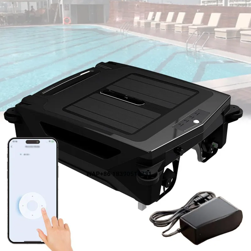 Solar Powered Robotic Pool Cleaner with APP Support - Cordless Automatic Skimmer for Swimming Pools - Dual Charging & Auto-Turn