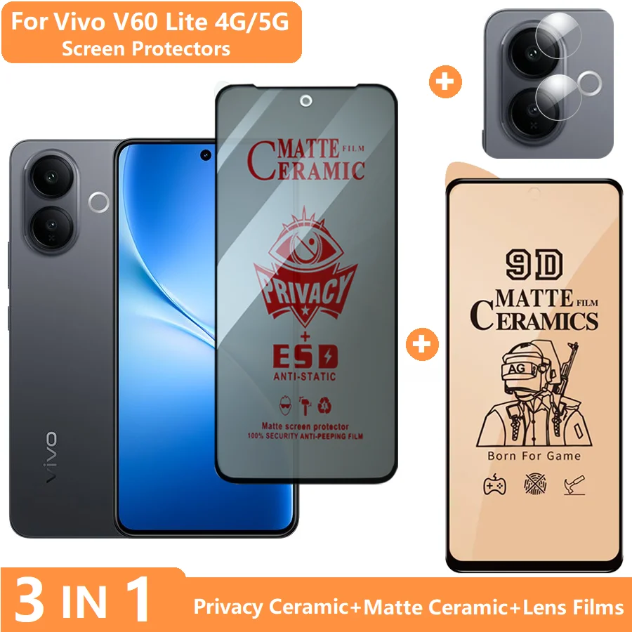 

Anti-fingerprint Screen Protector for Vivo V60 V60E V60 Lite Tempered Glass Privacy Film (Soft Ceramic Matte Film) + Lens Film