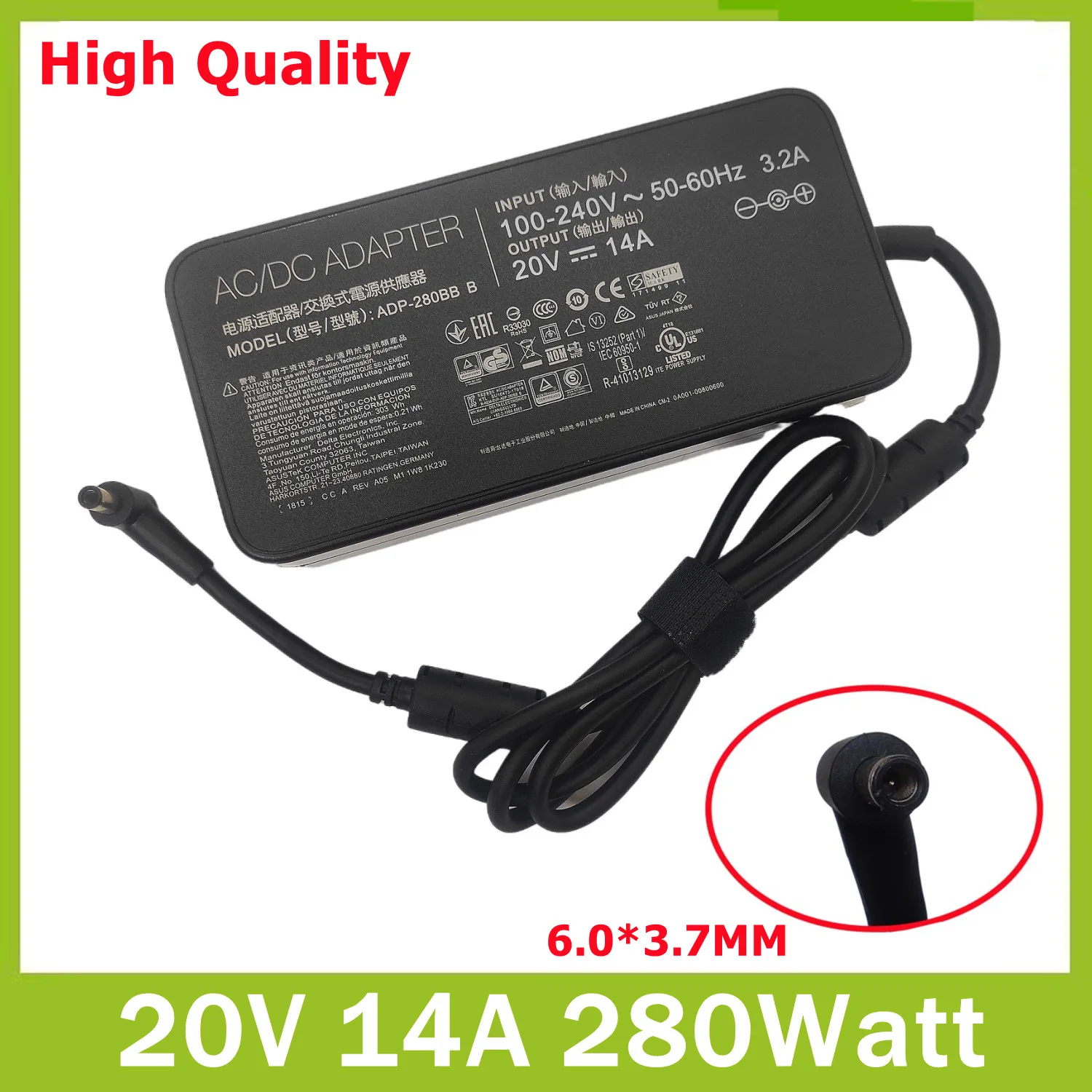 

20V 14A 280W 6.0x3.7MM ADP-280BB B Charger AC Adapter For Asus PG35V G703GI GX701 ROG G703GX G703GS GX703HS Laptop Power Supply