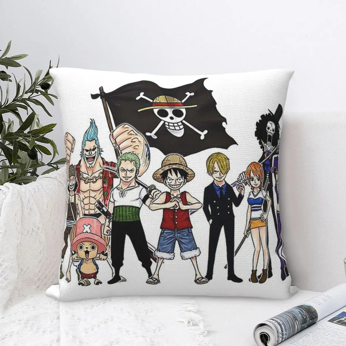 One Piece Straw Hat Pirates Square Pillowcase Polyester Pillow Cover Cushion Decor Comfort Throw Pillow For Home Living Room