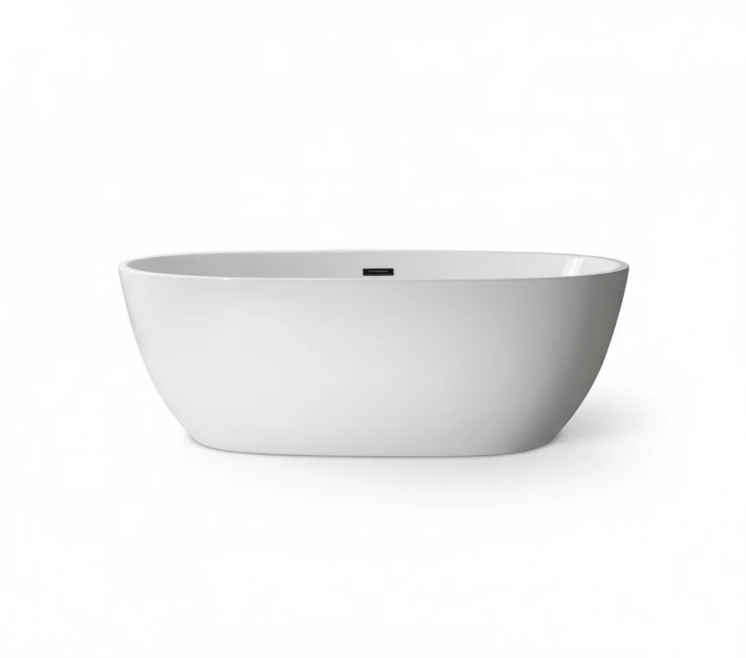 

Freestanding Bathtub, Deep Soaking Oval Tub, Acrylic Solid Surface Artificial Stone, Center Drain, White Adult Bathtub, CE CUPC