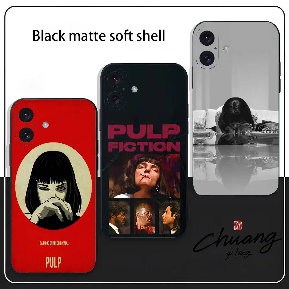

P-Pulp Fiction Movie Phone Case Stylish Black Matte TPU Case For 11-16. Anti-slip And Wear-resistant