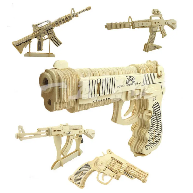 Wooden Assembly Gun Puzzle Model Pistol Rifle AK47 3D Toy Gun Model Cannot Shoot Educational Toys For Children Adults Boys Gifts