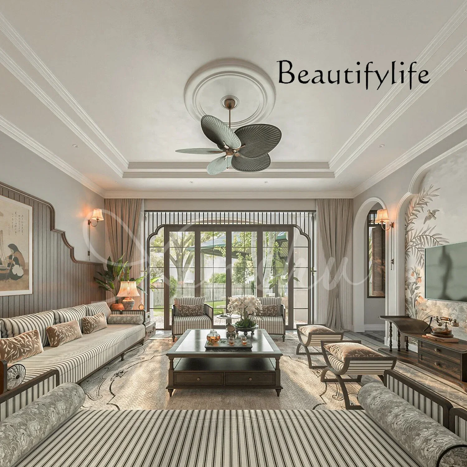 

A44 французский диван из цельного дерева, полосатый диван, кресло для ленивого чтения, домашний балкон, одиночный диван