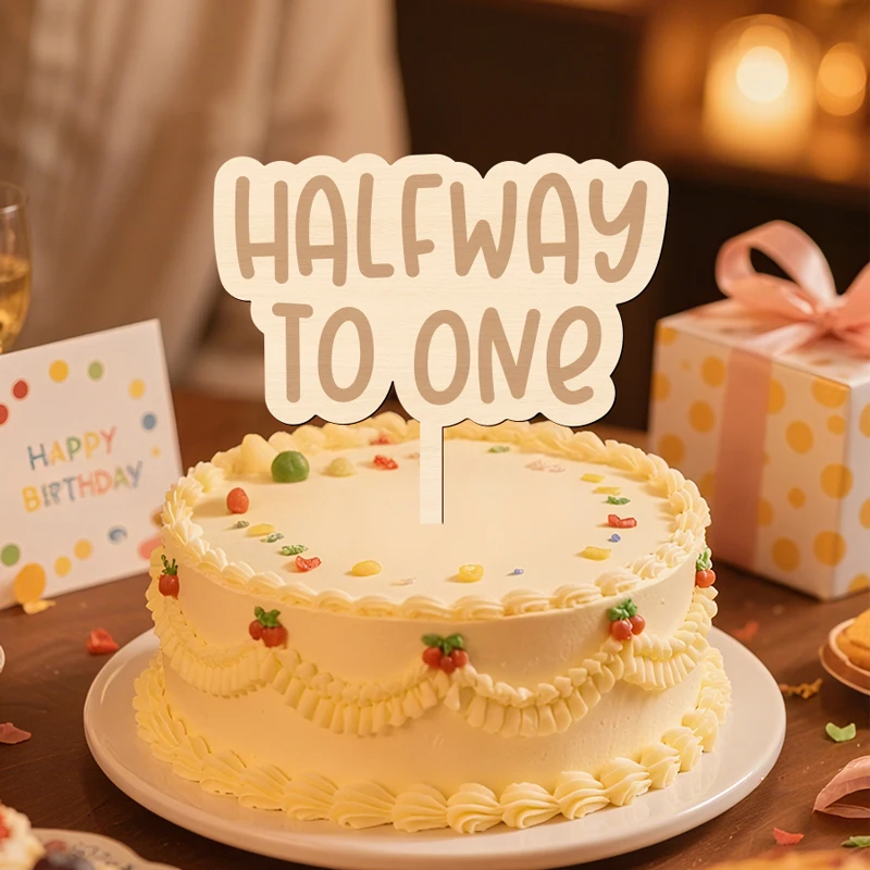 NUBECOM Halfway To One Cake Topper Holzkake Topper mit Halfway To One Design Geburtstagstorte Topper Babyparty Dekorationen – Detail 8