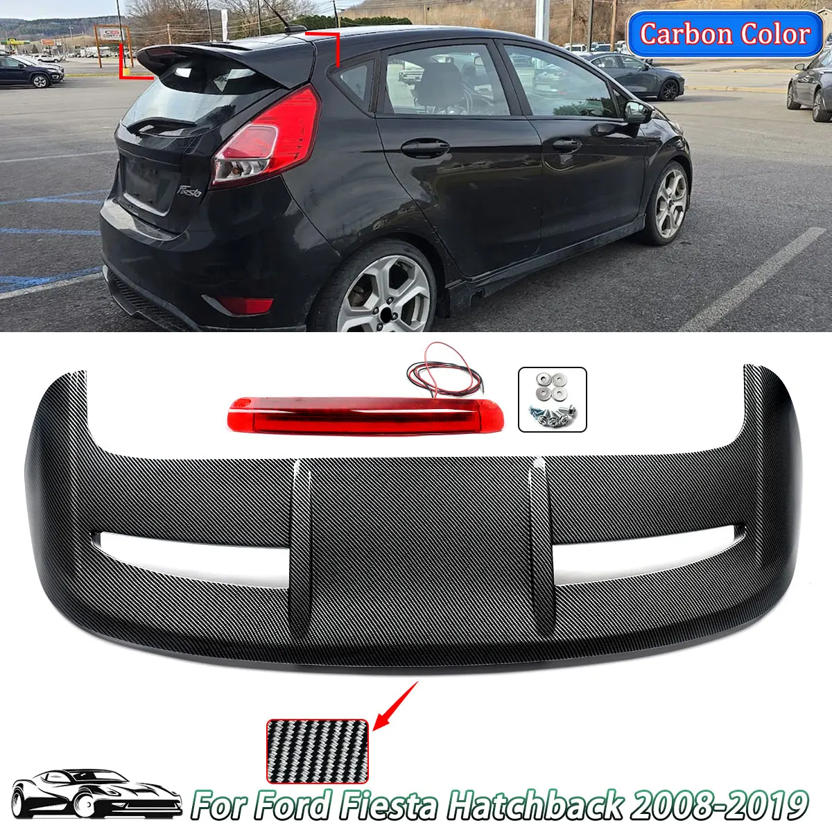 Für FORD FIESTA MK7 MK7.5 2008-2015 Heckdachspoiler Dachspoiler Flügel Lippe ST-Stil Carbon-Optik