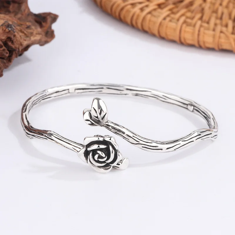 Neue Retro Romantische Rose Armreif Mode Temperament Exquisite 925 Sterling Silber Beliebte Blume Persönlichkeit Armbänder TYB216