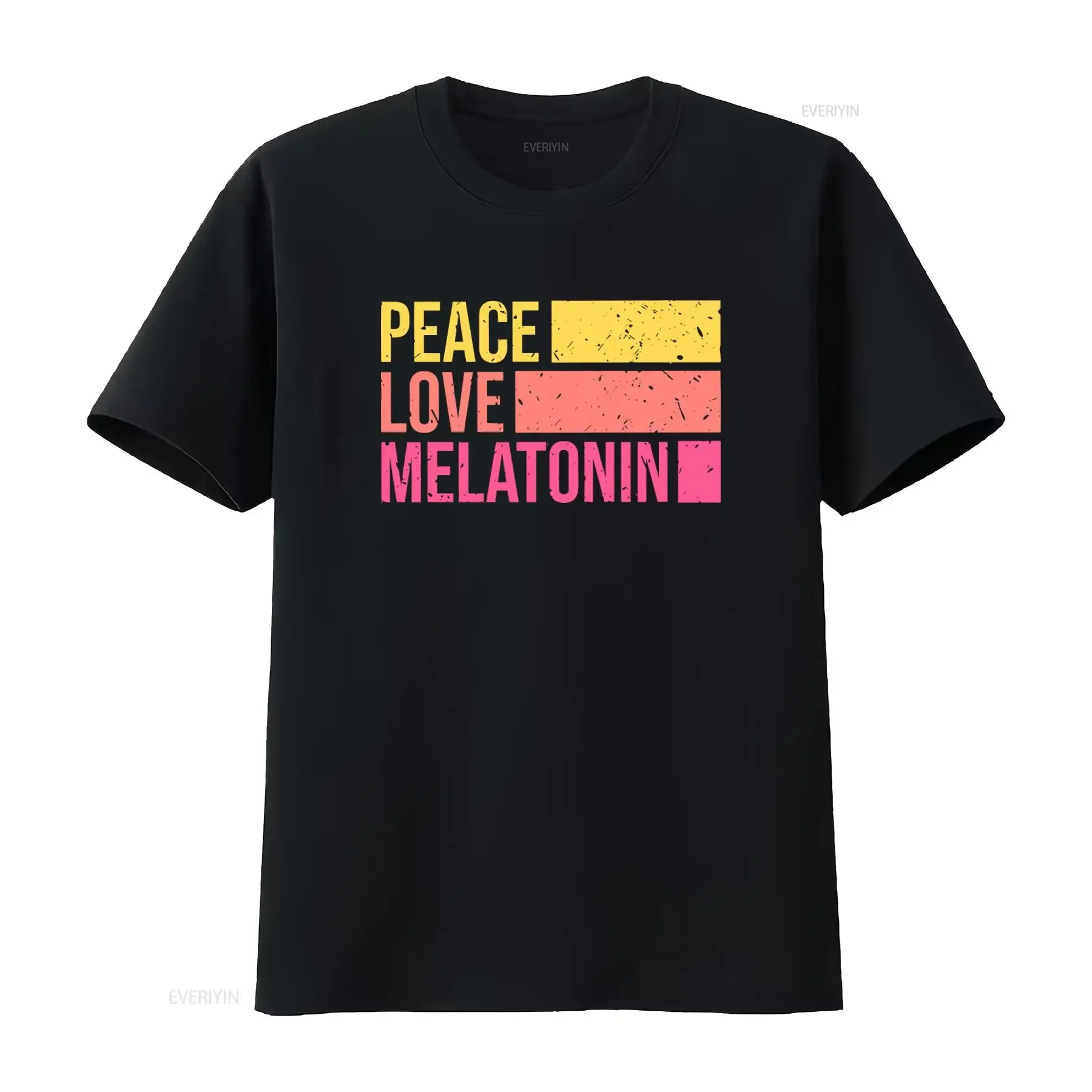 Camiseta Peace Love Melatonin Engraçada e Fofa, Estilo Vintage Lavado, Casual, Versátil, Elegante, Levemente Elástica, Unissex, Streetwear, Macia