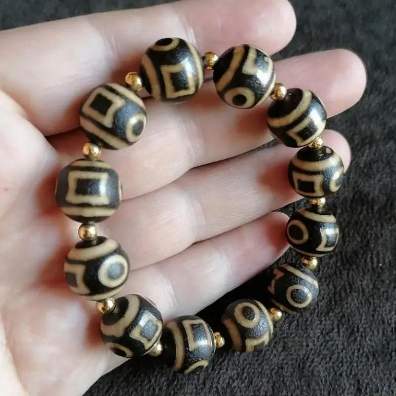 

Натуральный тибетский агат, браслет из бисера Дзи, браслеты для мужчин и женщин, натуральный буддизм, состаренный старый агат, бусины Дзи, браслеты-амулеты на удачу