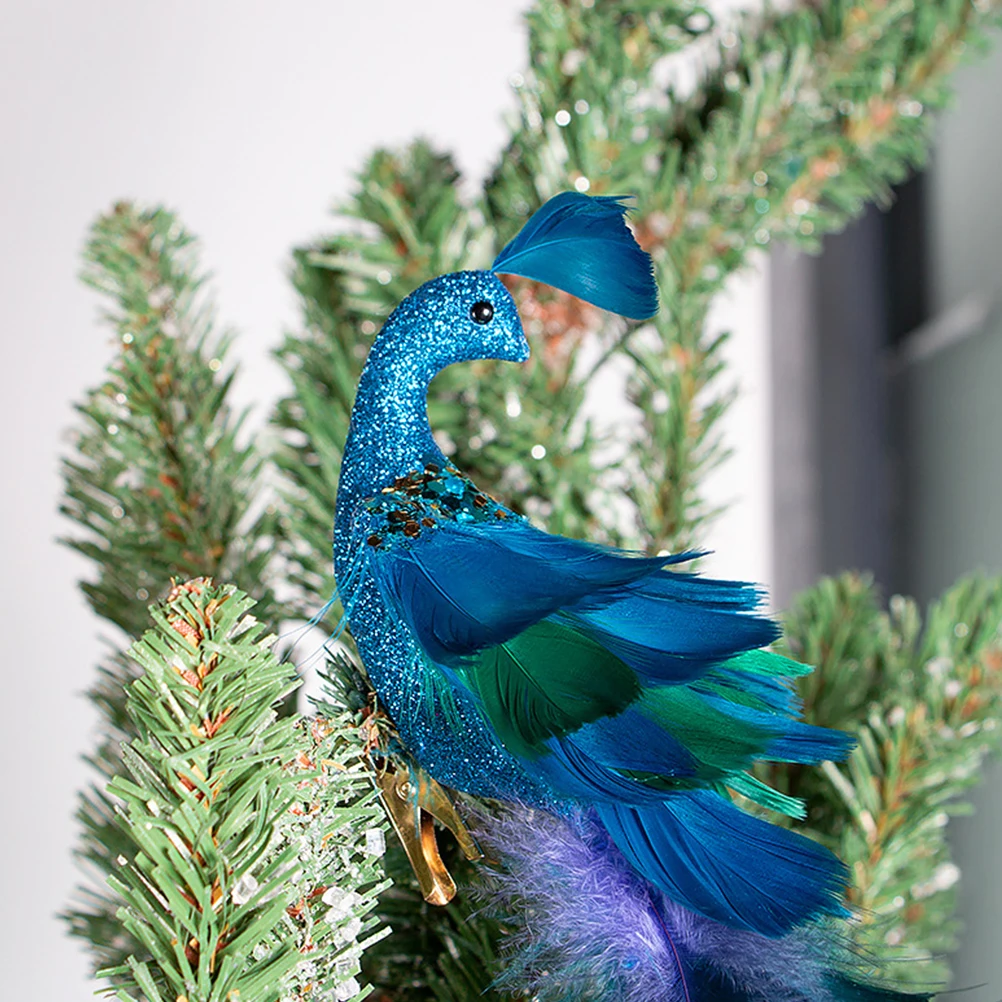 

2Pcs Peacock Clip Christmas Bird Ornament Artificial Foam Decor for Home Tree Decoration Bird Decorations