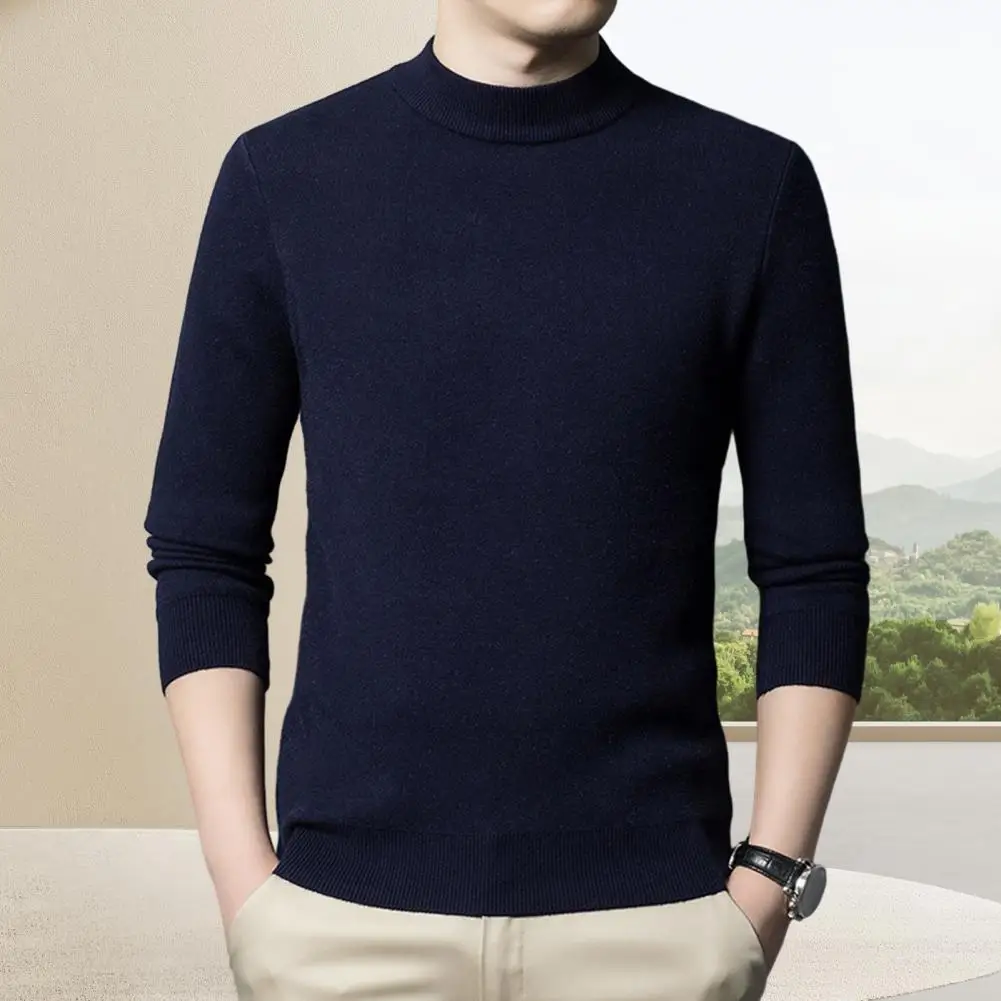 

Men Sweater Autumn Winter Long Sleeve Knitting Top Solid Color Slim Fit Half Turtleneck Male Knitwear Streetwear